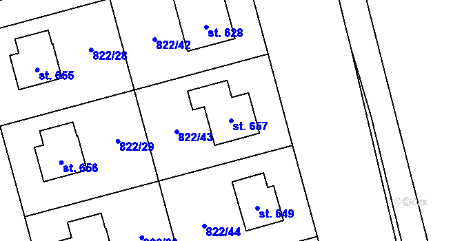 Parcela st. 657 v KÚ Hrochův Týnec, Katastrální mapa