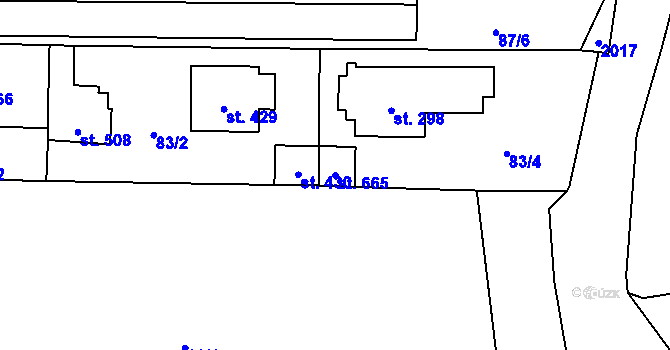 Parcela st. 665 v KÚ Hrochův Týnec, Katastrální mapa