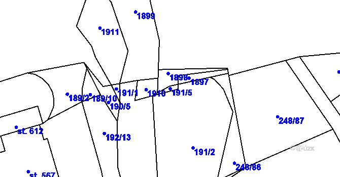 Parcela st. 191/5 v KÚ Hrochův Týnec, Katastrální mapa