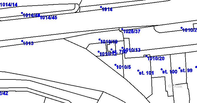 Parcela st. 1010/12 v KÚ Hrochův Týnec, Katastrální mapa