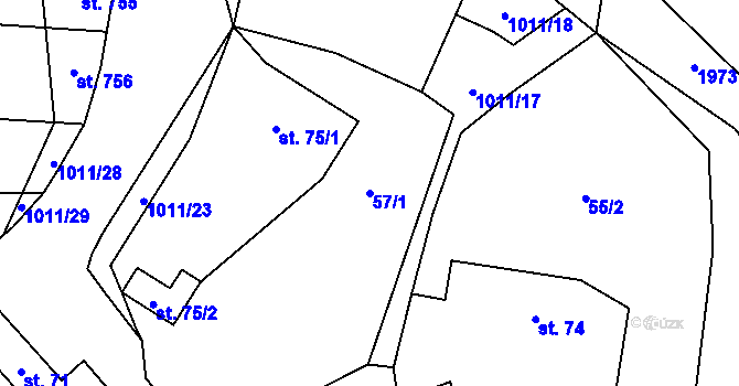 Parcela st. 57/1 v KÚ Hrochův Týnec, Katastrální mapa