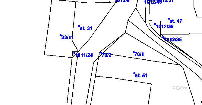 Parcela st. 70/2 v KÚ Hrochův Týnec, Katastrální mapa