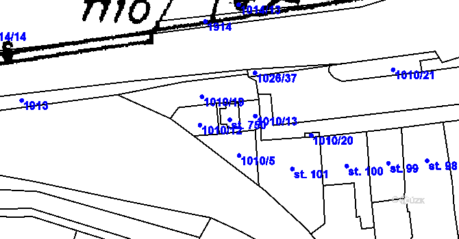 Parcela st. 750 v KÚ Hrochův Týnec, Katastrální mapa