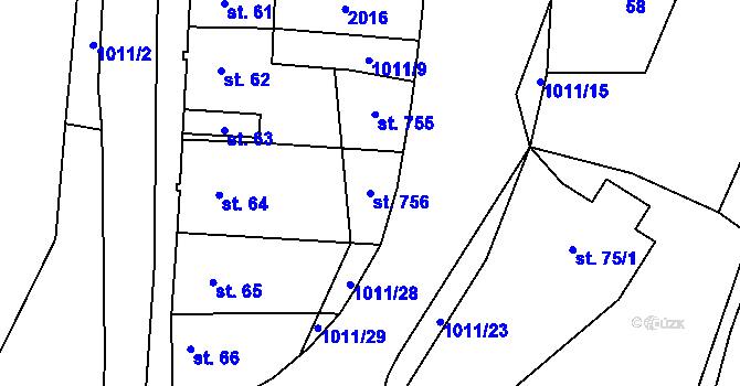 Parcela st. 756 v KÚ Hrochův Týnec, Katastrální mapa