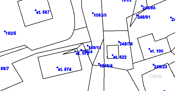 Parcela st. 189/11 v KÚ Hrochův Týnec, Katastrální mapa