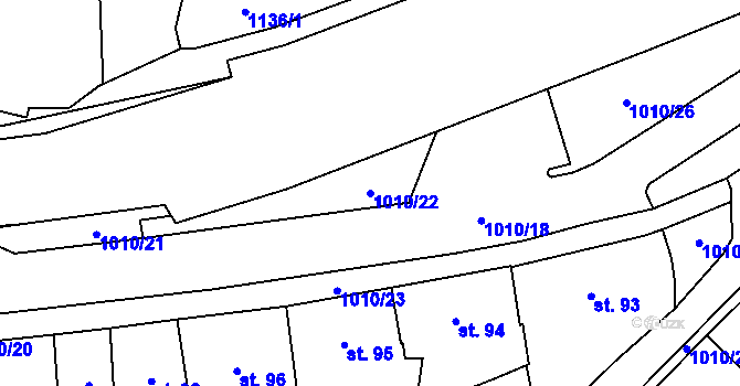 Parcela st. 1010/22 v KÚ Hrochův Týnec, Katastrální mapa