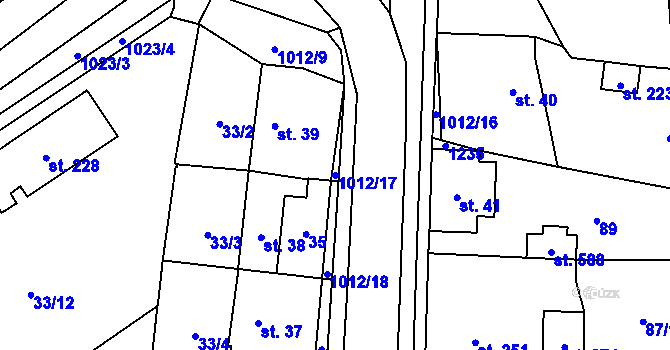 Parcela st. 1012/17 v KÚ Hrochův Týnec, Katastrální mapa