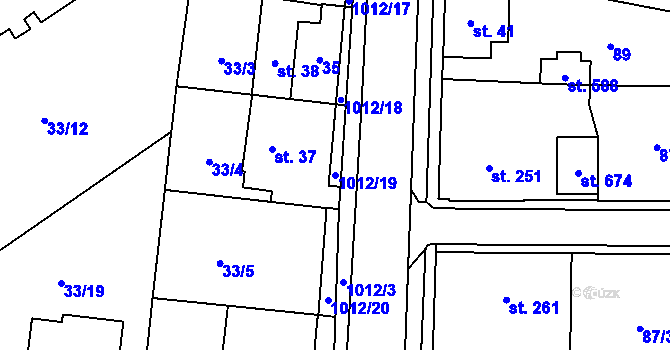 Parcela st. 1012/19 v KÚ Hrochův Týnec, Katastrální mapa