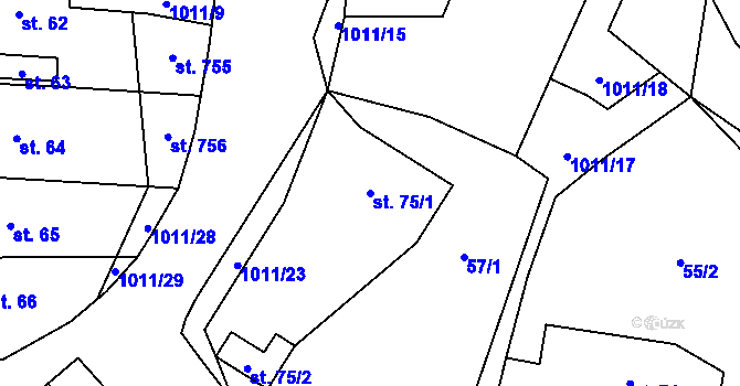Parcela st. 75/1 v KÚ Hrochův Týnec, Katastrální mapa