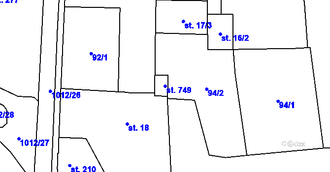 Parcela st. 749 v KÚ Hrochův Týnec, Katastrální mapa