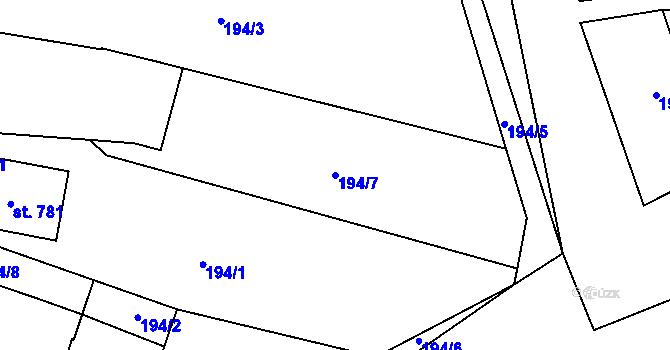 Parcela st. 194/7 v KÚ Hrochův Týnec, Katastrální mapa