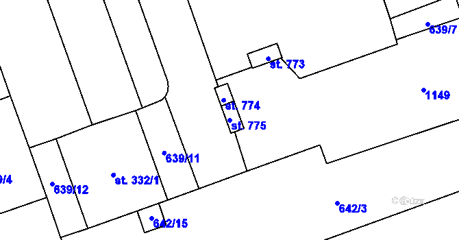 Parcela st. 775 v KÚ Hrochův Týnec, Katastrální mapa