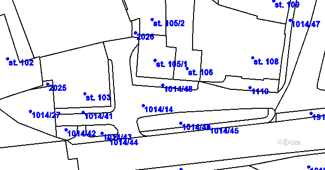 Parcela st. 1014/48 v KÚ Hrochův Týnec, Katastrální mapa