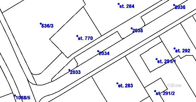 Parcela st. 2034 v KÚ Hrochův Týnec, Katastrální mapa