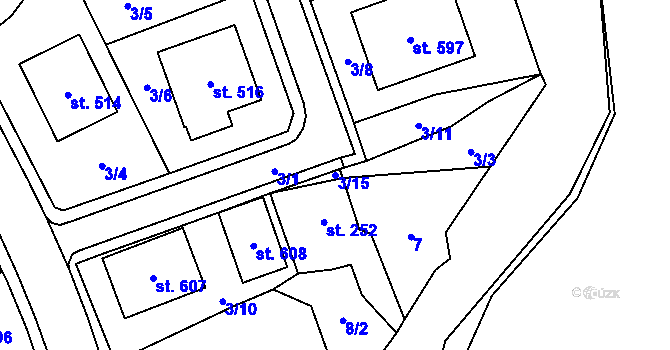 Parcela st. 3/15 v KÚ Hrochův Týnec, Katastrální mapa
