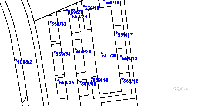 Parcela st. 780 v KÚ Hrochův Týnec, Katastrální mapa