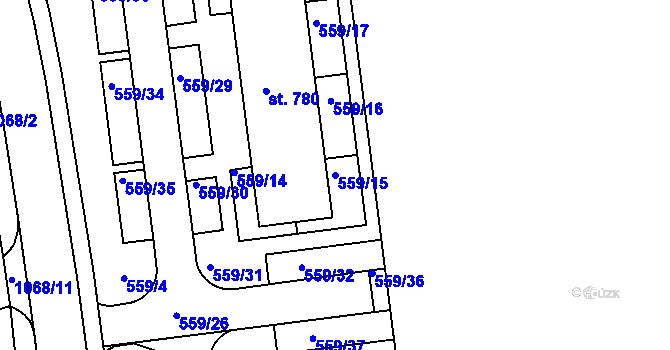 Parcela st. 559/15 v KÚ Hrochův Týnec, Katastrální mapa