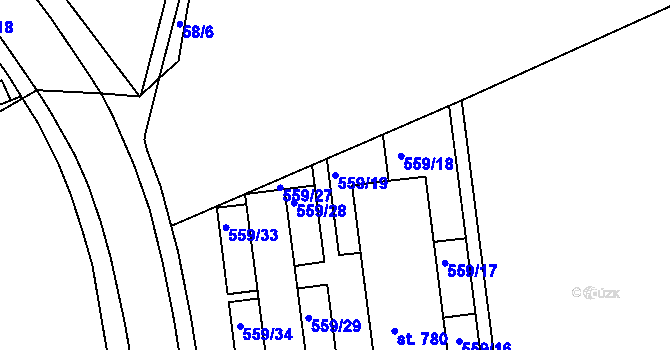 Parcela st. 559/19 v KÚ Hrochův Týnec, Katastrální mapa