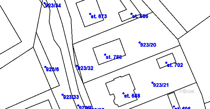 Parcela st. 785 v KÚ Hrochův Týnec, Katastrální mapa