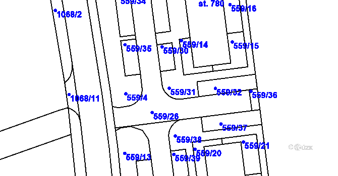 Parcela st. 559/31 v KÚ Hrochův Týnec, Katastrální mapa
