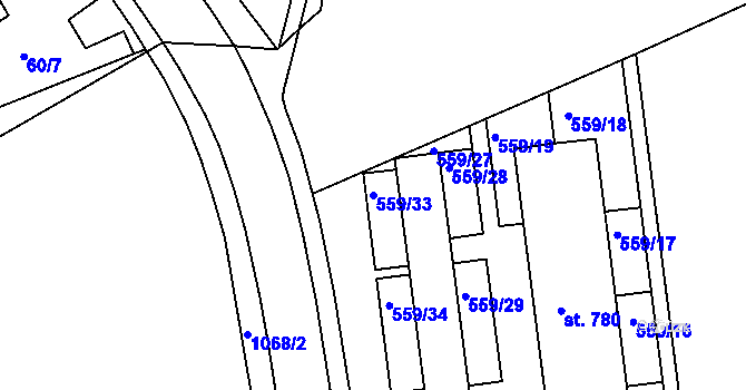 Parcela st. 559/33 v KÚ Hrochův Týnec, Katastrální mapa