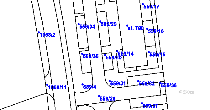 Parcela st. 559/30 v KÚ Hrochův Týnec, Katastrální mapa