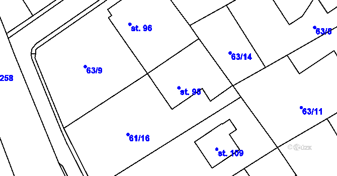 Parcela st. 95 v KÚ Stíčany, Katastrální mapa