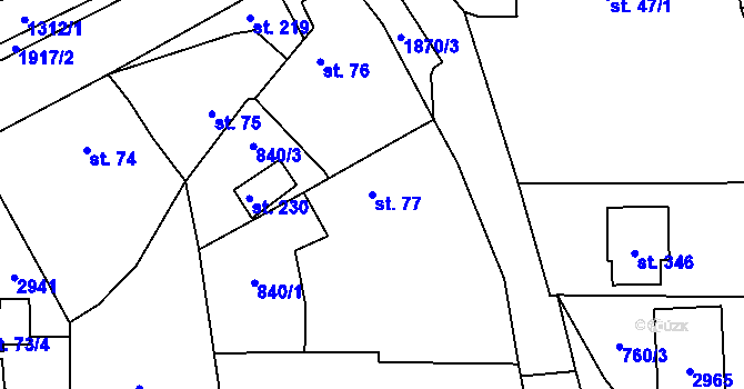 Parcela st. 77 v KÚ Hromnice, Katastrální mapa