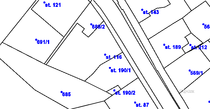 Parcela st. 116 v KÚ Hromnice, Katastrální mapa