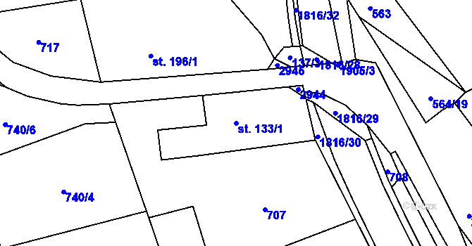 Parcela st. 133/1 v KÚ Hromnice, Katastrální mapa