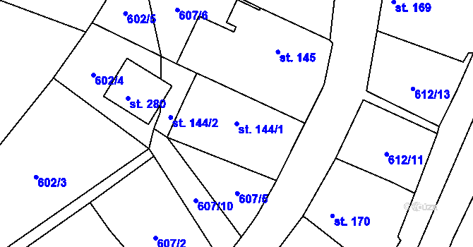 Parcela st. 144/1 v KÚ Hromnice, Katastrální mapa