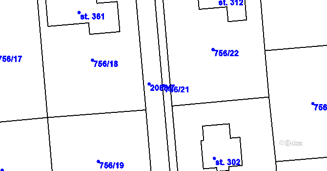 Parcela st. 756/21 v KÚ Hromnice, Katastrální mapa