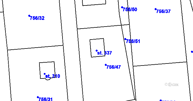 Parcela st. 337 v KÚ Hromnice, Katastrální mapa