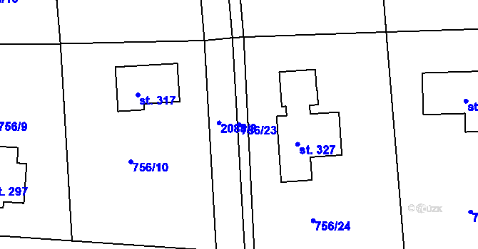 Parcela st. 756/23 v KÚ Hromnice, Katastrální mapa