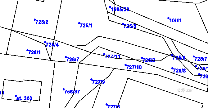 Parcela st. 727/11 v KÚ Hromnice, Katastrální mapa