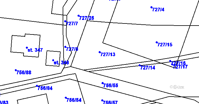 Parcela st. 727/13 v KÚ Hromnice, Katastrální mapa