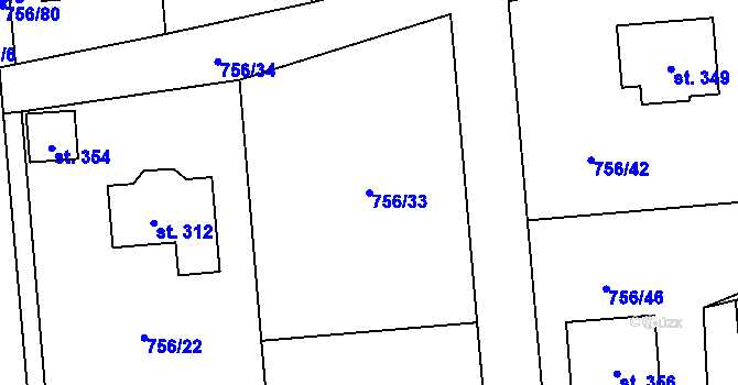 Parcela st. 756/33 v KÚ Hromnice, Katastrální mapa