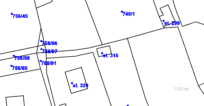 Parcela st. 315 v KÚ Hromnice, Katastrální mapa