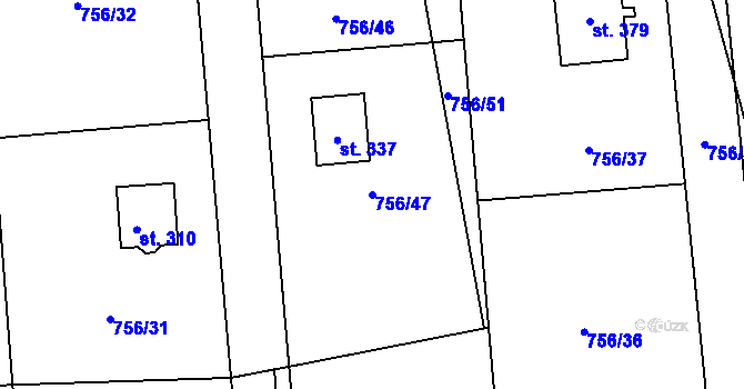 Parcela st. 756/47 v KÚ Hromnice, Katastrální mapa