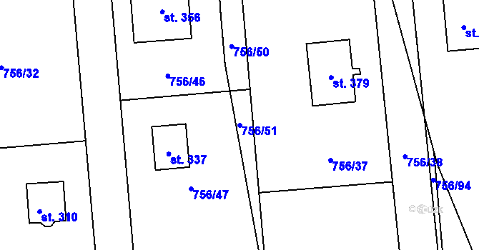 Parcela st. 756/51 v KÚ Hromnice, Katastrální mapa