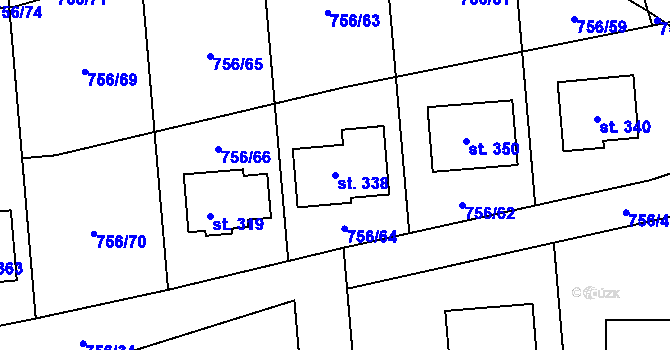 Parcela st. 338 v KÚ Hromnice, Katastrální mapa