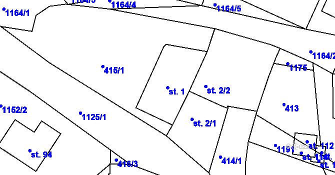 Parcela st. 1 v KÚ Chotiná, Katastrální mapa