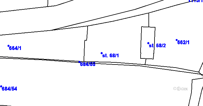 Parcela st. 68/1 v KÚ Chotiná, Katastrální mapa
