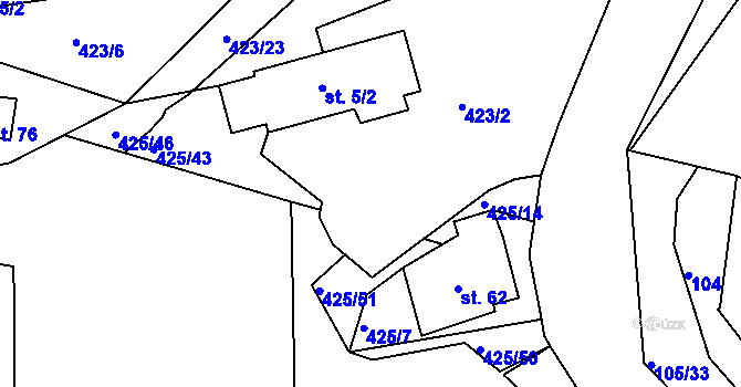 Parcela st. 423/20 v KÚ Chotiná, Katastrální mapa