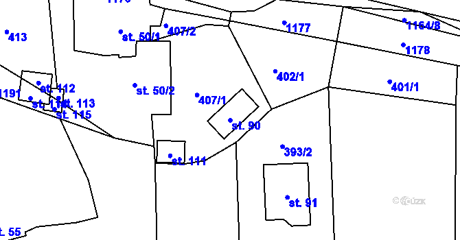 Parcela st. 90 v KÚ Chotiná, Katastrální mapa