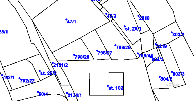 Parcela st. 798/27 v KÚ Žichlice u Hromnic, Katastrální mapa