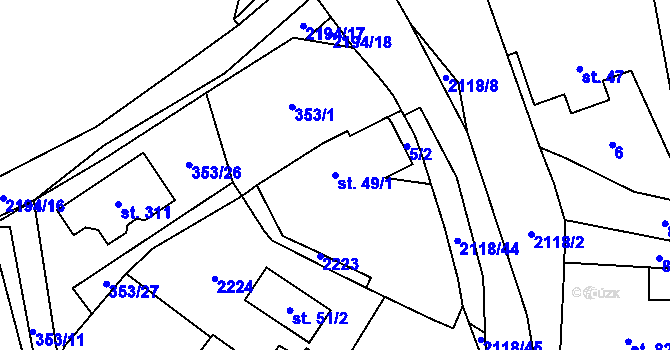 Parcela st. 49/1 v KÚ Žichlice u Hromnic, Katastrální mapa