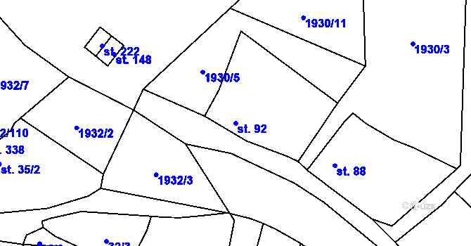 Parcela st. 92 v KÚ Žichlice u Hromnic, Katastrální mapa