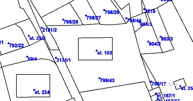 Parcela st. 103 v KÚ Žichlice u Hromnic, Katastrální mapa