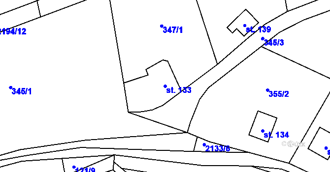 Parcela st. 133 v KÚ Žichlice u Hromnic, Katastrální mapa